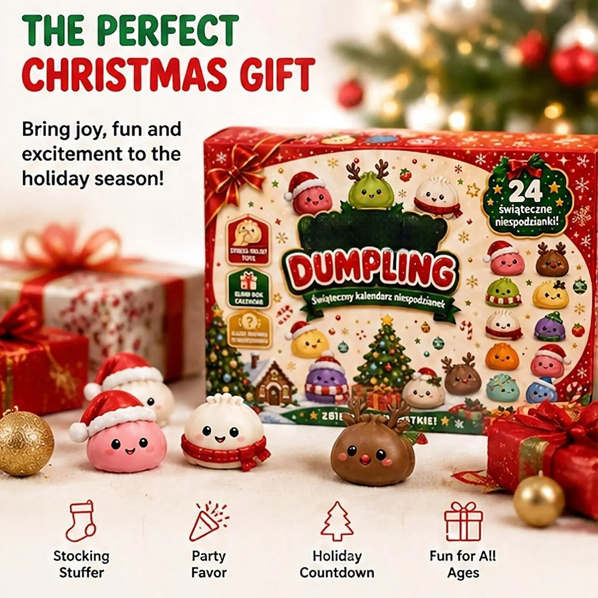24-Day Dumpling Squishy Toy Countdown Calendar with Glitter Squeeze Toys, Holiday Gift for Kids🎄