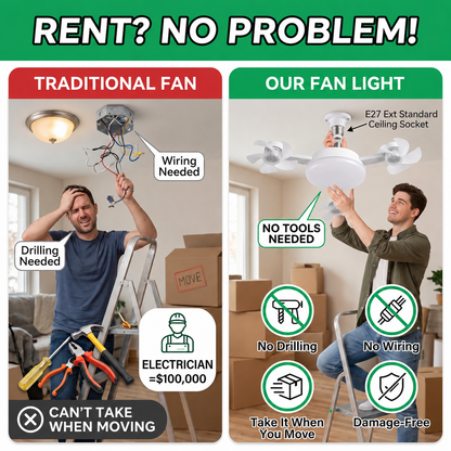 2-in-1  Socket Ceiling Fan Light - Silent LED Fan with Remote Control 💡🌀