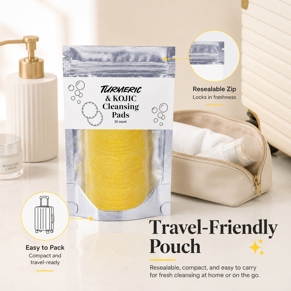 💛 80K+ Loved! 🌿 Natural Kojic Acid + Turmeric Facial Pads | Gentle Brightening Skin Ritual