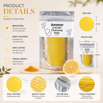 💛 80K+ Loved! 🌿 Natural Kojic Acid + Turmeric Facial Pads | Gentle Brightening Skin Ritual