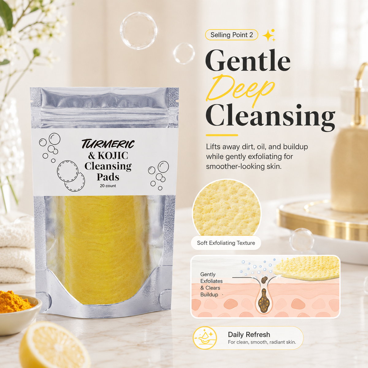 💛 80K+ Loved! 🌿 Natural Kojic Acid + Turmeric Facial Pads | Gentle Brightening Skin Ritual