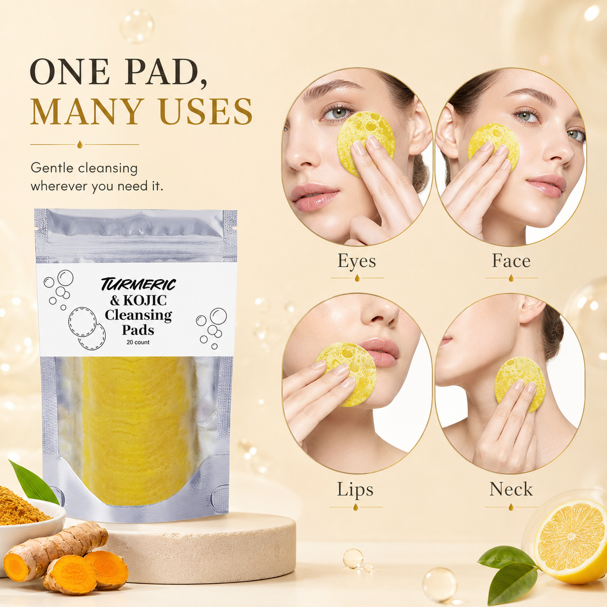 💛 80K+ Loved! 🌿 Natural Kojic Acid + Turmeric Facial Pads | Gentle Brightening Skin Ritual