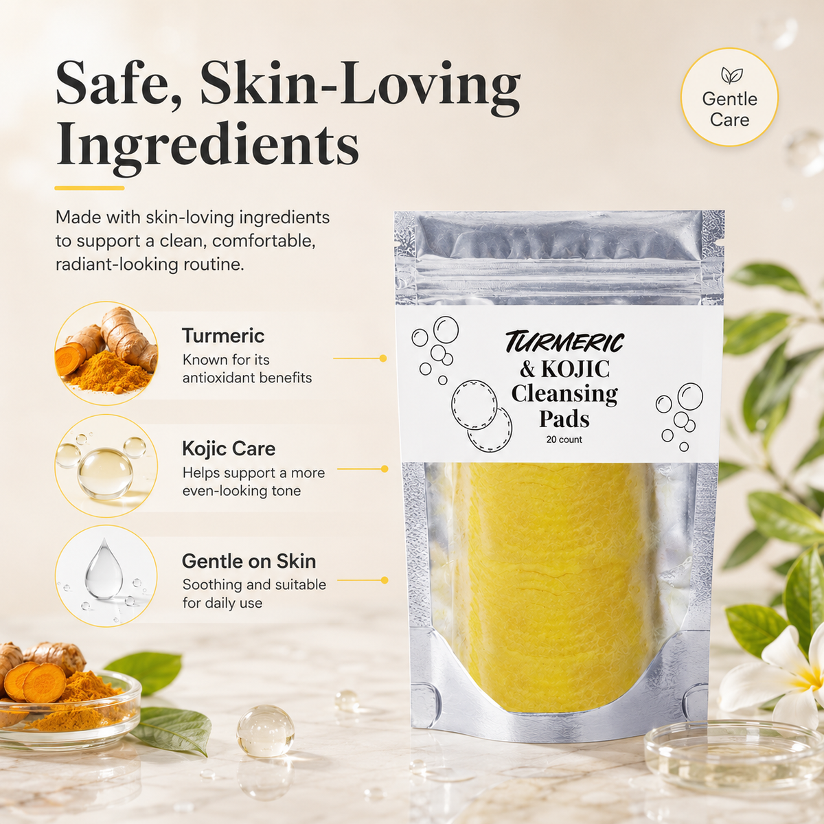 💛 80K+ Loved! 🌿 Natural Kojic Acid + Turmeric Facial Pads | Gentle Brightening Skin Ritual
