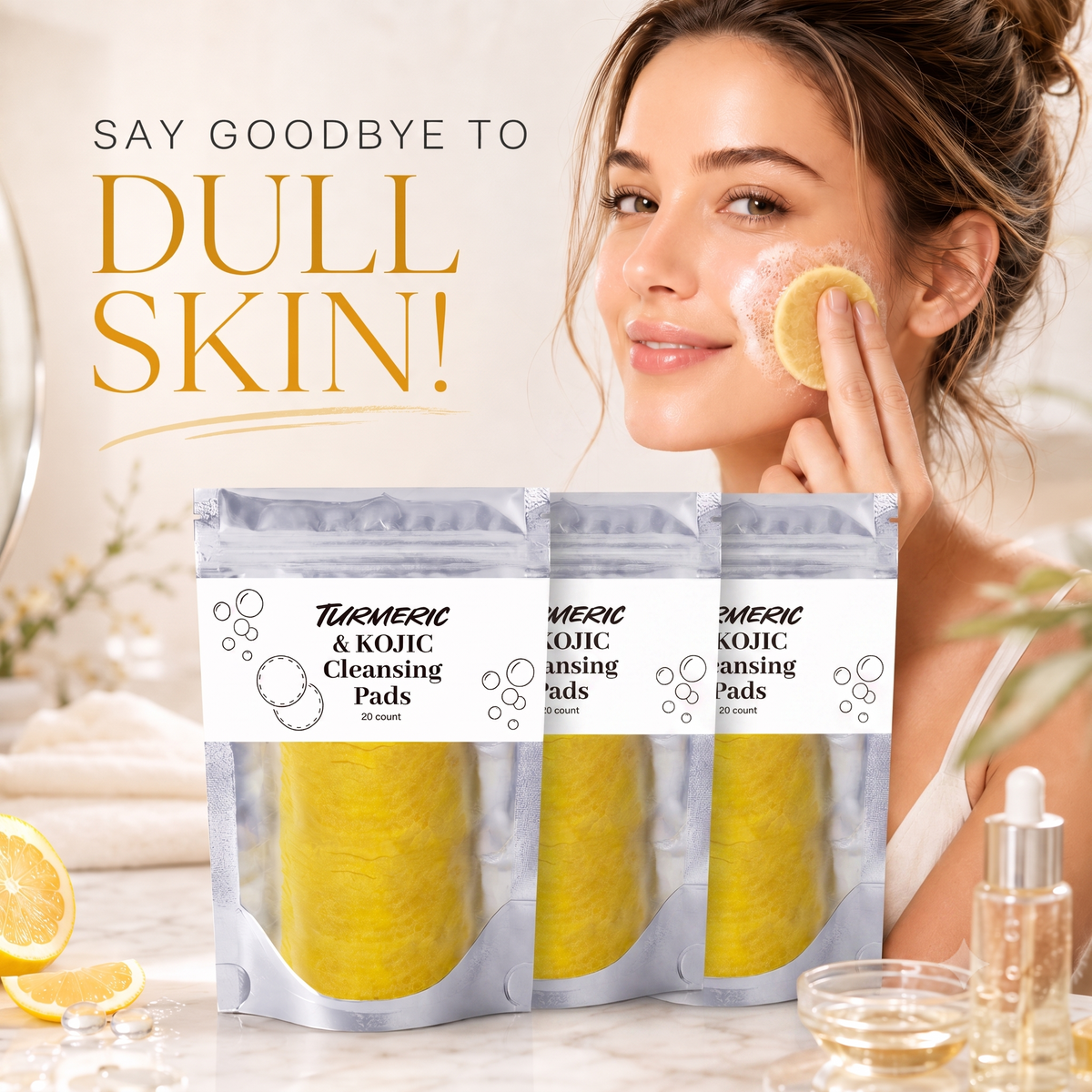 💛 80K+ Loved! 🌿 Natural Kojic Acid + Turmeric Facial Pads | Gentle Brightening Skin Ritual