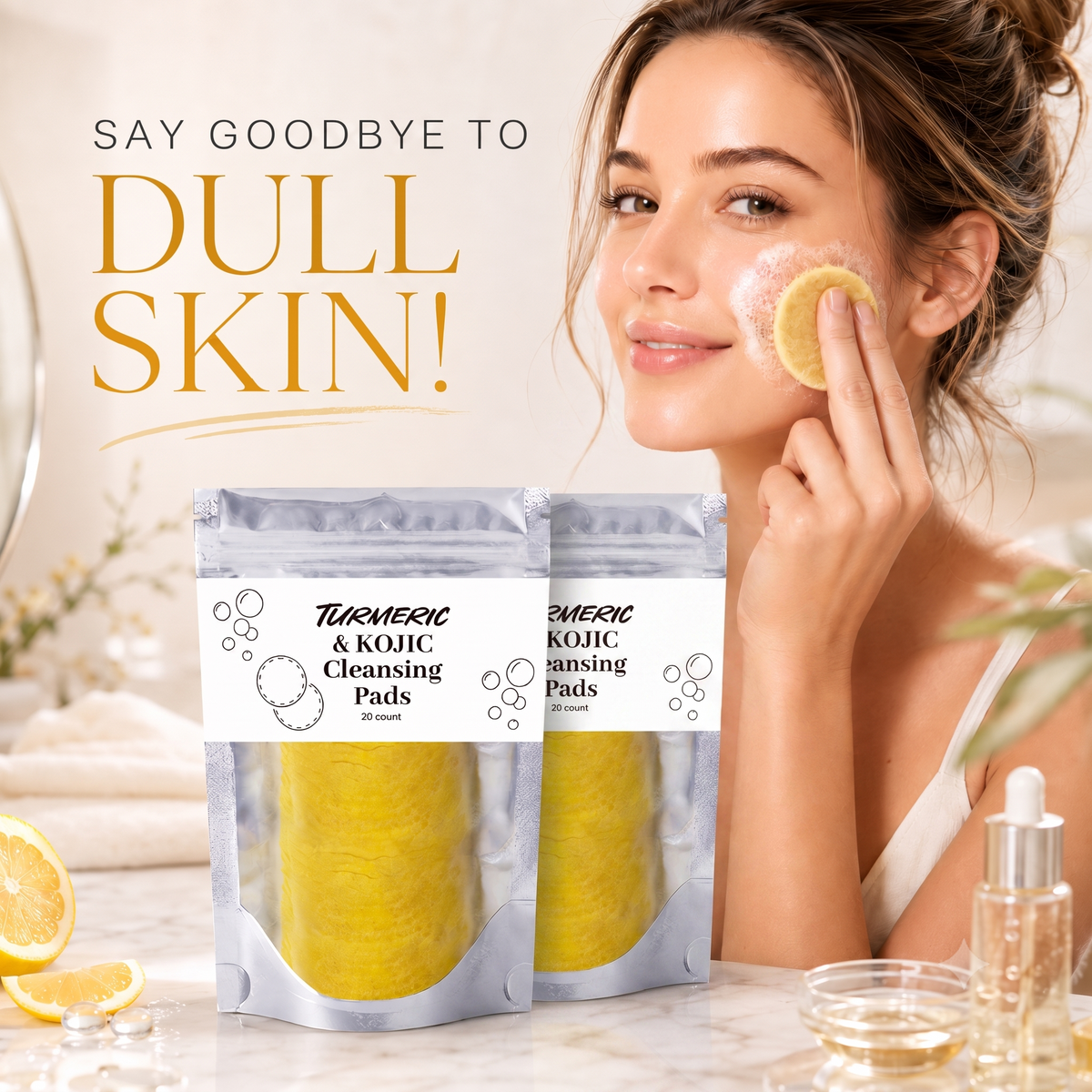 💛 80K+ Loved! 🌿 Natural Kojic Acid + Turmeric Facial Pads | Gentle Brightening Skin Ritual