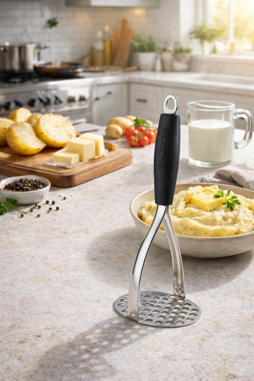 Beluvora® Heavy Duty Stainless Steel Potato Masher – Vegetable & Fruit Food Masher with Ergonomic Non-Slip Handle for Potatoes, Avocado, Banana, Baby Food