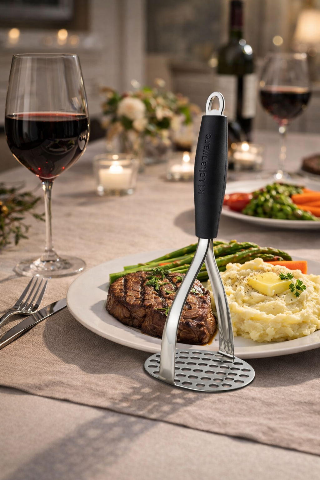 Beluvora® Heavy Duty Stainless Steel Potato Masher – Vegetable & Fruit Food Masher with Ergonomic Non-Slip Handle for Potatoes, Avocado, Banana, Baby Food