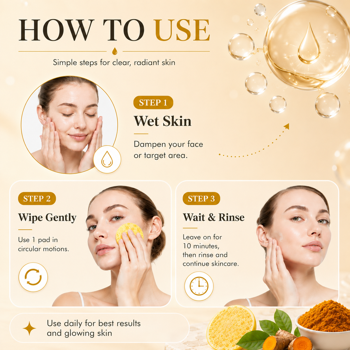 💛 80K+ Loved! 🌿 Natural Kojic Acid + Turmeric Facial Pads | Gentle Brightening Skin Ritual