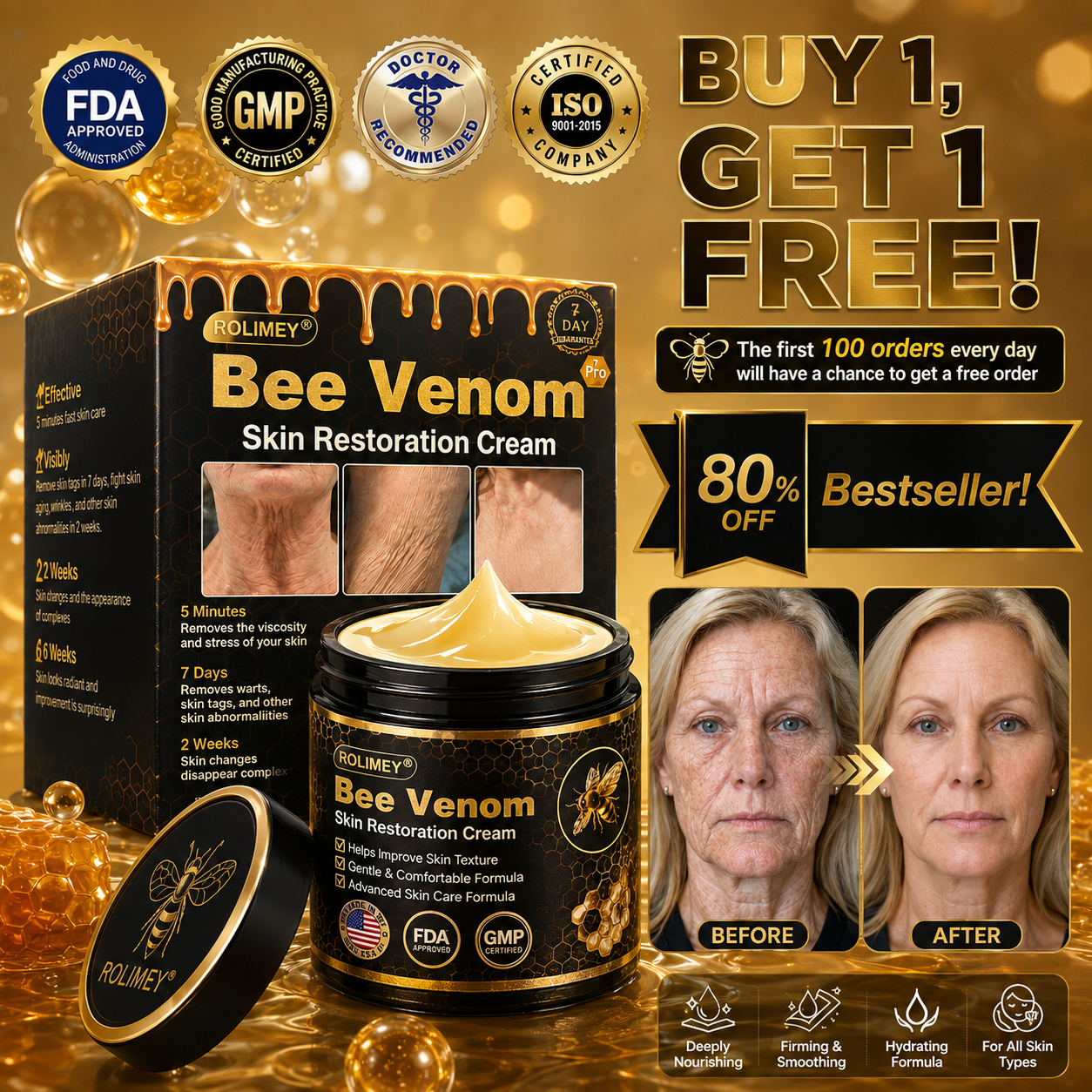💫😍Rolimey® Bee venom Pro Comprehensive Cream —Tightening for Skin Types 🔥🔥