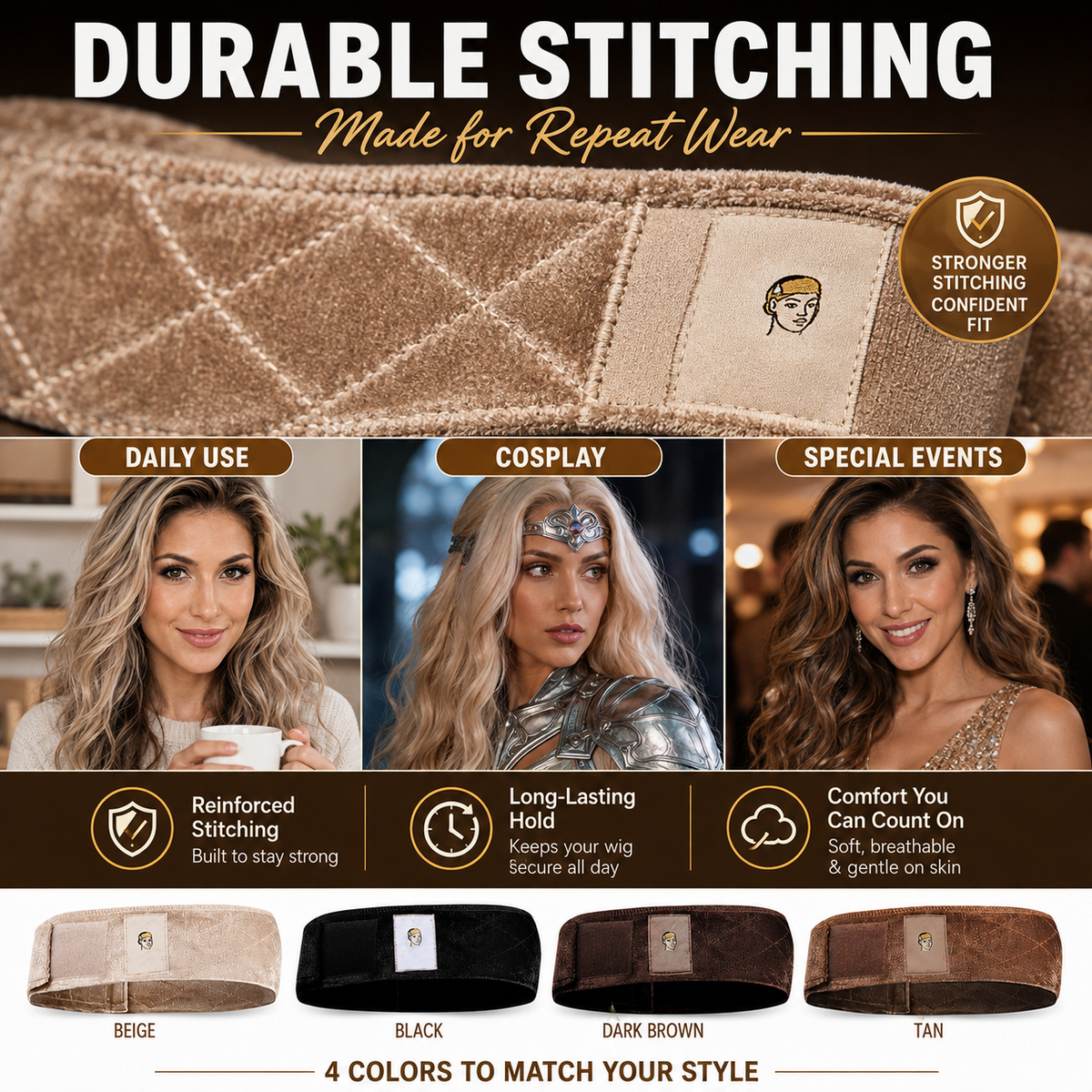 🔥LAST DAY BUY 1 GET 1 FREE🔥Limited-Time Special Offer Brown Black Wig Grip Band for Women Adjustable Headband