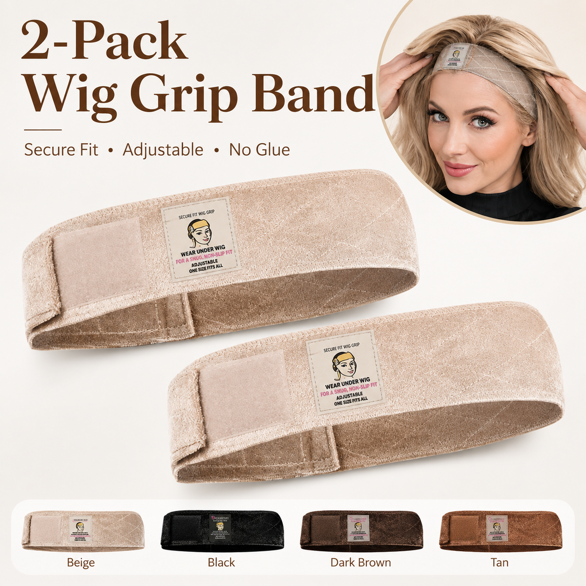 🔥LAST DAY BUY 1 GET 1 FREE🔥Limited-Time Special Offer Brown Black Wig Grip Band for Women Adjustable Headband