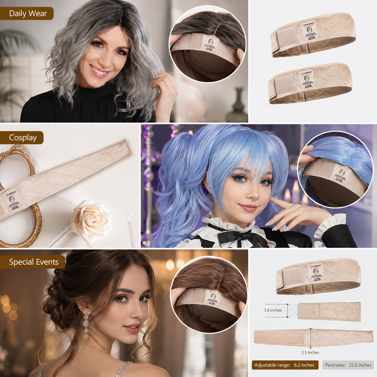 🔥LAST DAY BUY 1 GET 1 FREE🔥Limited-Time Special Offer Brown Black Wig Grip Band for Women Adjustable Headband